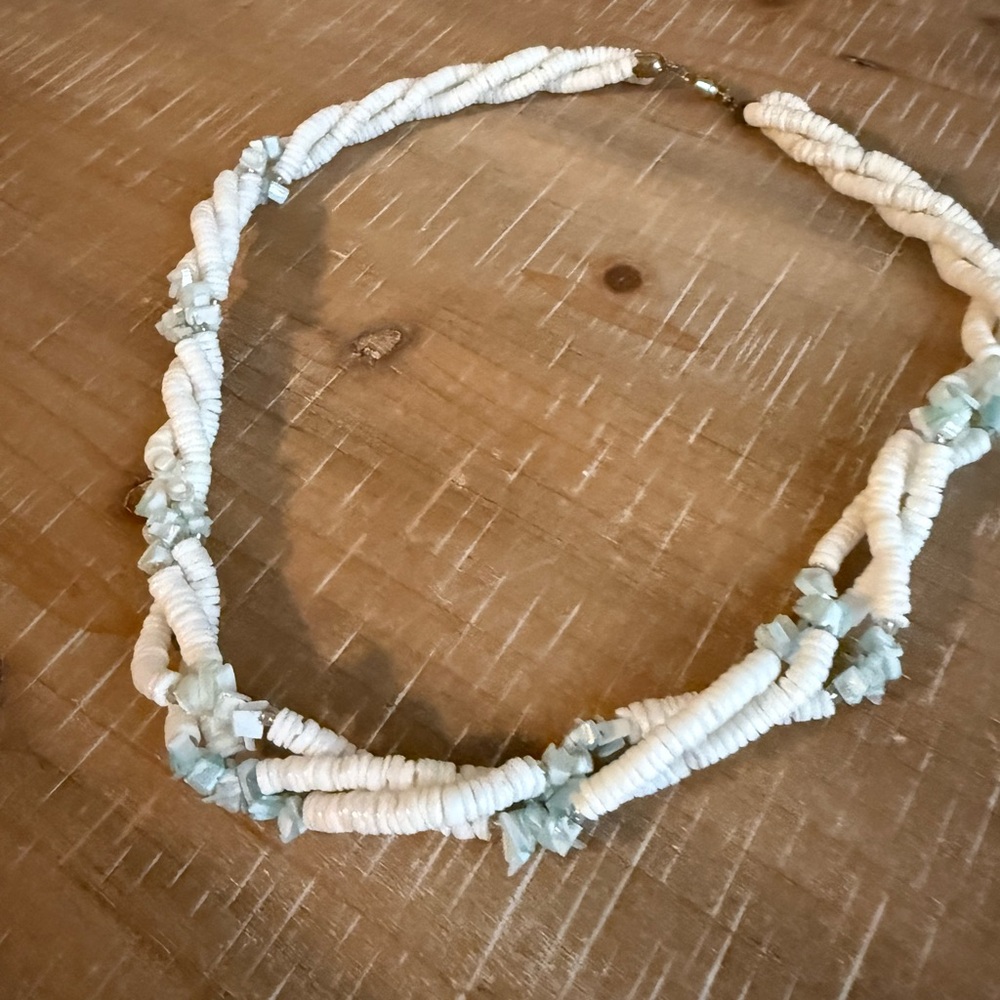 Chic White and Light Blue Beaded Necklace